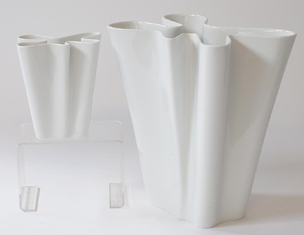 Appraisal: TWO MODERN ROSENTHAL STUDIO LINE 'FLUX' WHITE PORCELAIN VASES with