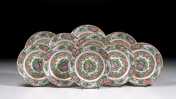 Appraisal: TEN ROSE CANTON ENAMELED PLATES Chinese late th century decorated