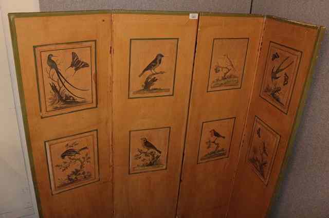 Appraisal: A 'S FOUR FOLD DRAUGHT SCREEN decorated with ornithological subjects