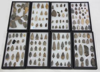 Appraisal: lot of Riker cases of ancient American arrowheads five with