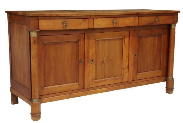 Appraisal: French Empire style fruitwood sideboard th c projecting frieze fitted