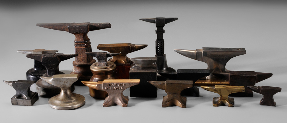 Appraisal: Sixteen Miniature Anvils several possibly jewelers' anvils brass and iron