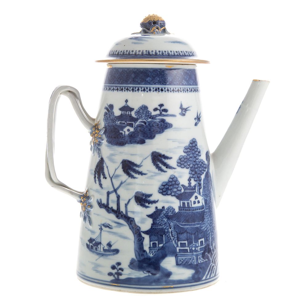 Appraisal: Chinese Export Nanking Lighthouse Coffee Pot circa meandering river scene