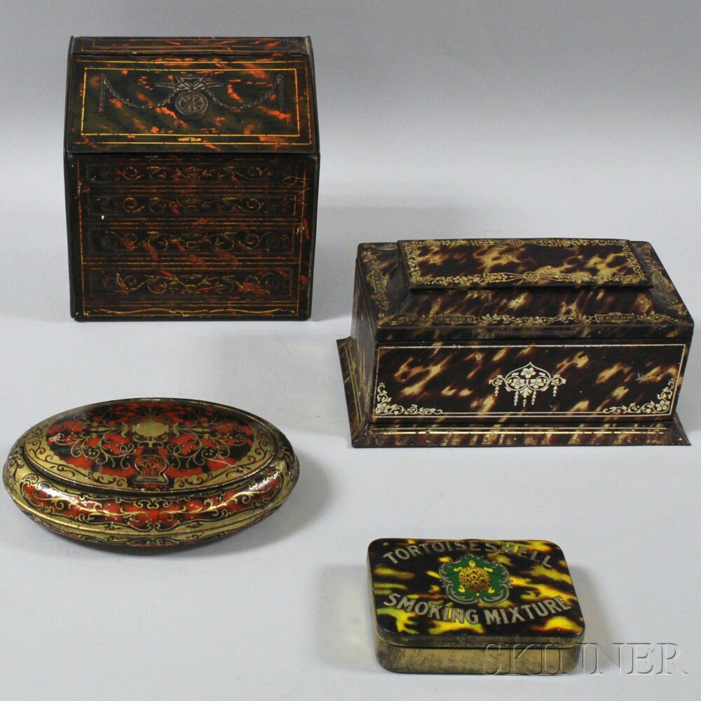 Appraisal: Four Faux Tortoiseshell Advertising Tins an Imperial Tobacco Co smoking