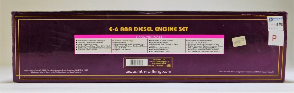 Appraisal: MTH BALTIMORE OHIO E- ABA DIESEL ENGINE TRAIN Item no