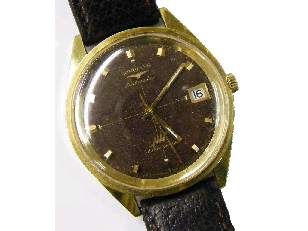 Appraisal: Longines Ultra-Chron automatic gold plated gentleman's wristwatch the brown dial