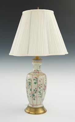 Appraisal: A Porcelain Lamp with Oriental Style Decoration The vase form