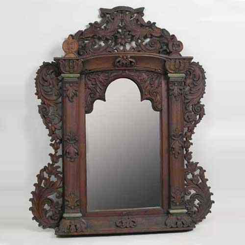 Appraisal: An Indo-Portuguese Rosewood Wall Mirror circa having a Moorish cusped