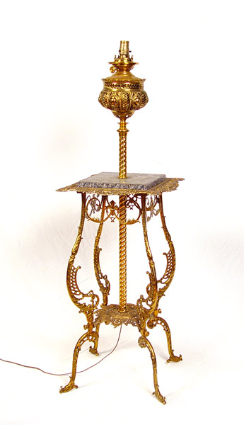 Appraisal: VICTORIAN BRASS PIANO LAMP WITH MARBLE SHELF Measures '' high