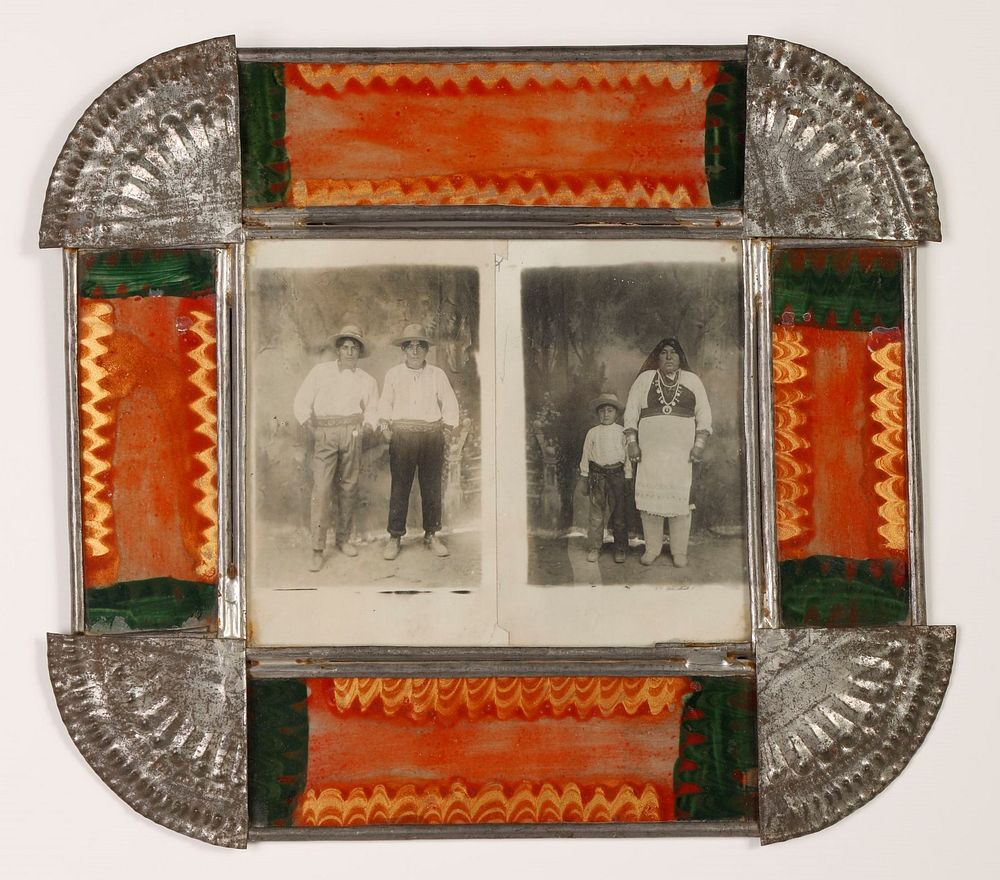 Appraisal: Tin Frame with Two Photos ca - Attributed to Isleta