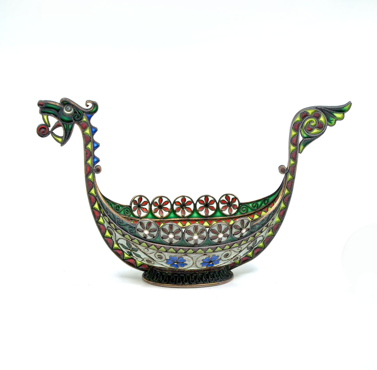 Appraisal: MARIUS HAMMER PLIQUE-A-JOUR ENAMELED SILVER BOAT Marius Hammer Norwegian 'Plique