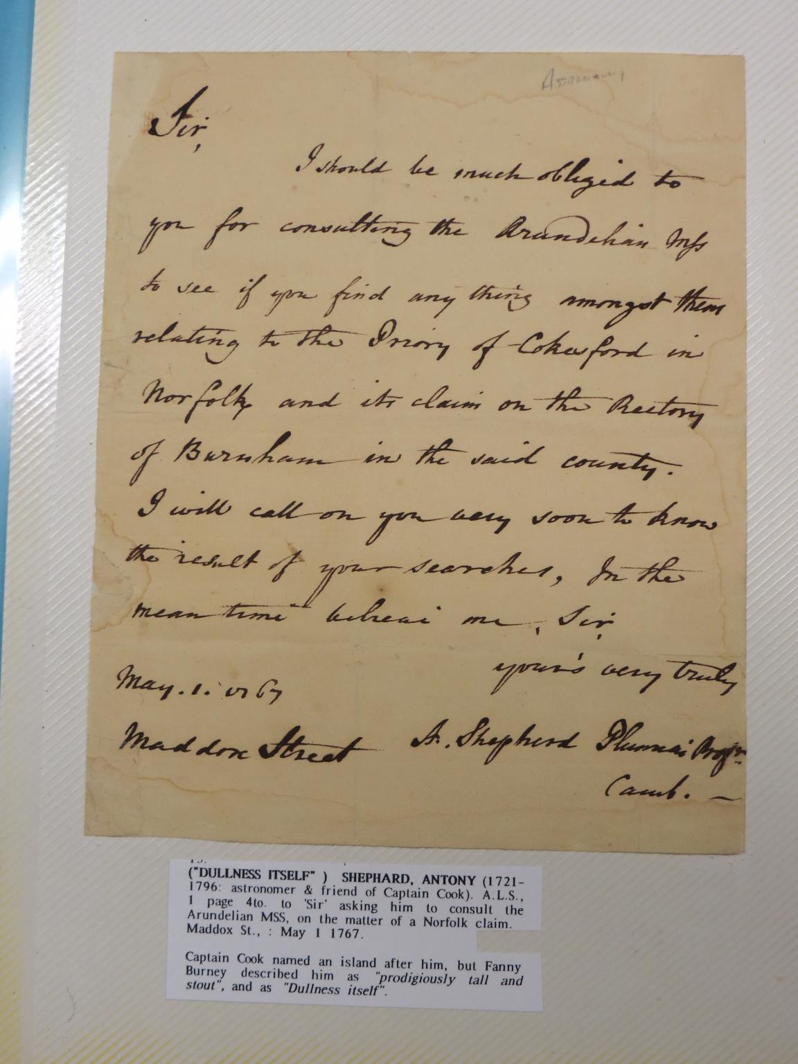 Appraisal: Anthony Shepherd - - signed letter Maddox Street