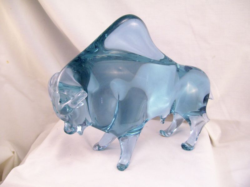 Appraisal: Art Glass Bull Figure Glass figure in shades of light