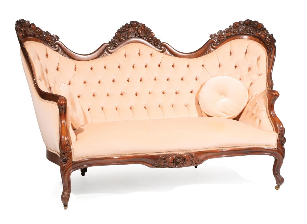 Appraisal: American Rococo Carved and Laminated Rosewood Settee c - attr