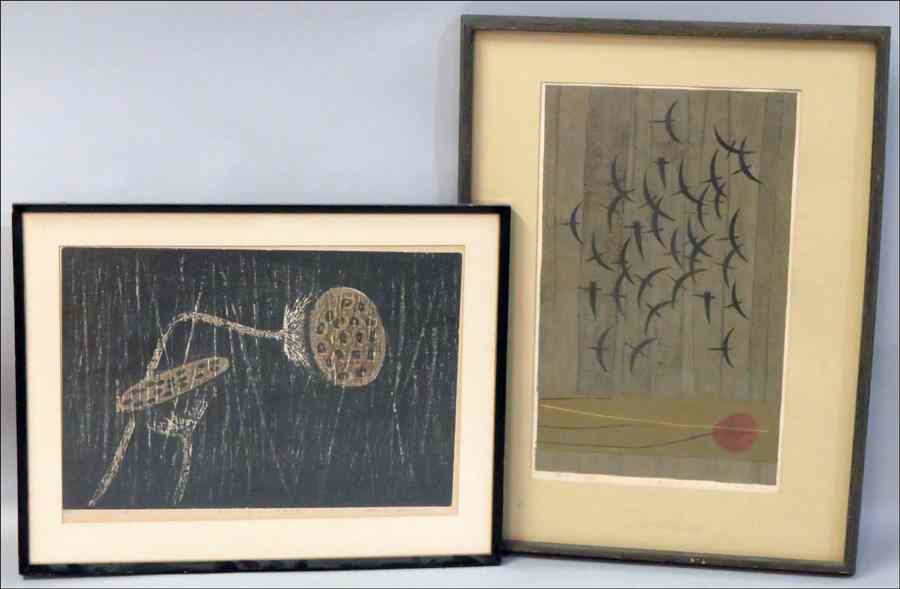 Appraisal: GROUP OF TWO FRAMED JAPANESE PRINTS Kaoru Kawano Quiet Rain