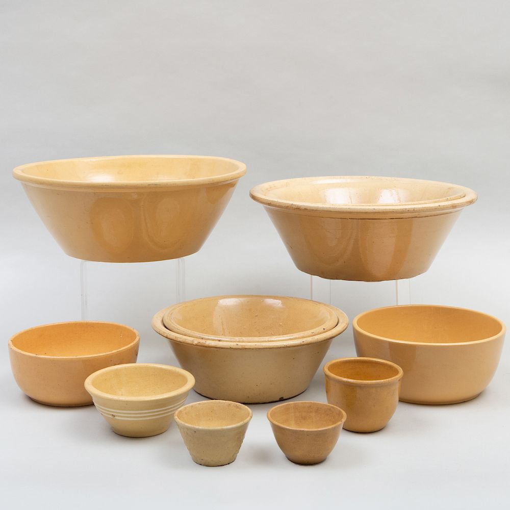 Appraisal: Group of Eleven Yellow Ware Pottery Bowls The largest in