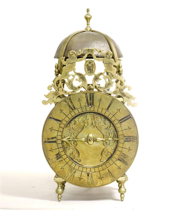 Appraisal: LANTERN CLOCK Baroque style England th cent Brass Verge escapement