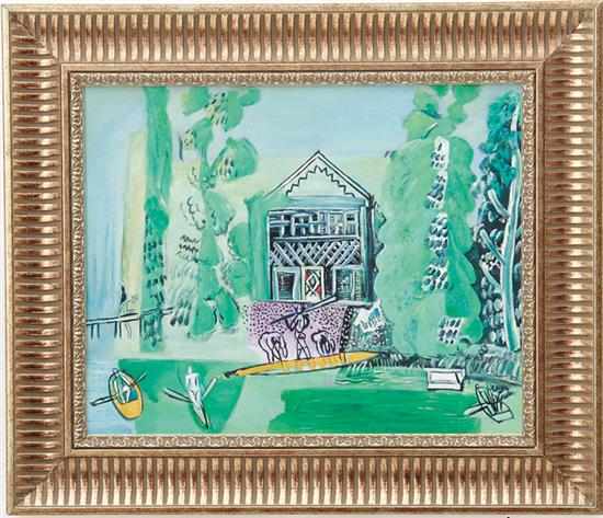 Appraisal: Raoul Dufy manner of French - WATERFRONT LANDSCAPE oil on