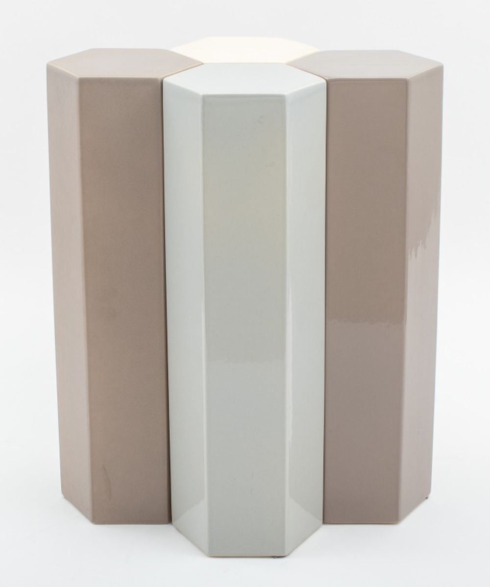 Appraisal: MODERN HEXAGONAL GRAY GLAZED CERAMIC PEDESTAL Modern ceramic pedestal or