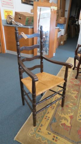 Appraisal: Ladderback Arm Chair rush seat