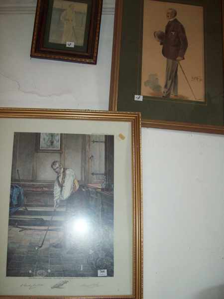 Appraisal: THREE FRAMED ANTIQUE PRINTS OF A GOLFER