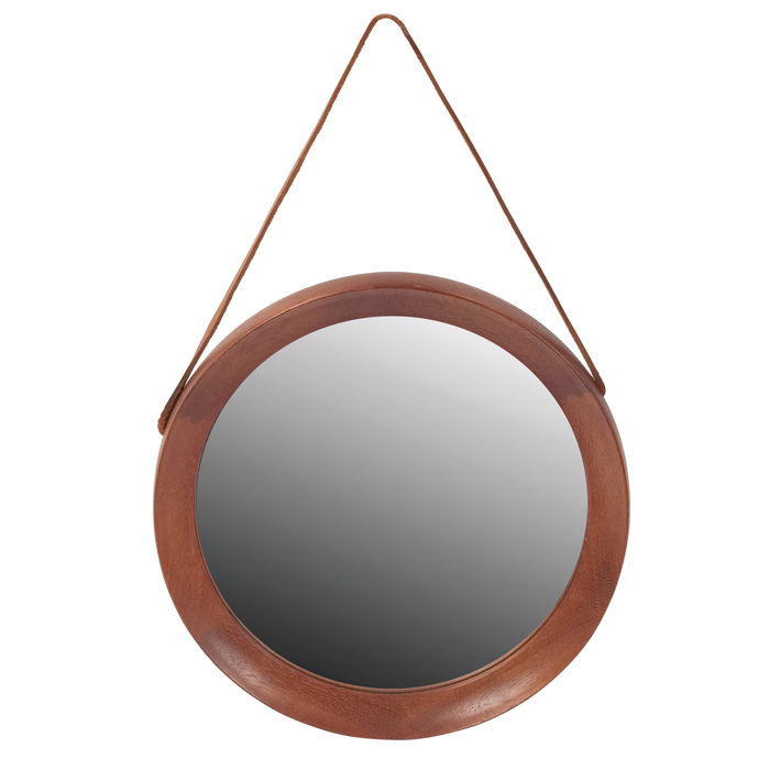 Appraisal: Pedersen and Hansen wall mirror Denmark teak original tan leather