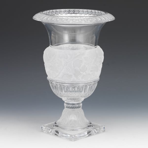 Appraisal: LALIQUE STYLE CLEAR AND FROSTED GLASS PEDESTAL VASE x Clear