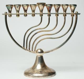 Appraisal: Hazofim Judaica Menorah With Stainless Base Marked at base with