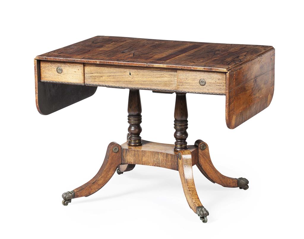 Appraisal: REGENCY ROSEWOOD CROSSBANDED SOFA TABLE EARLY TH CENTURY the rounded