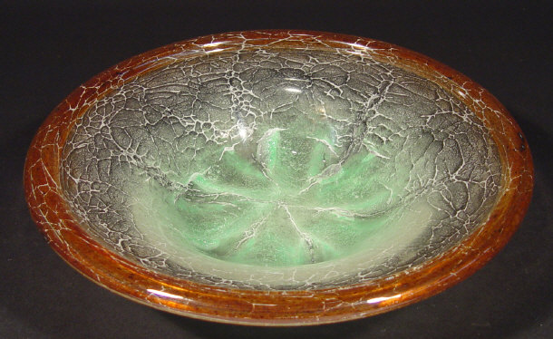 Appraisal: WMF Ikora glass bowl with amber and green colouring and