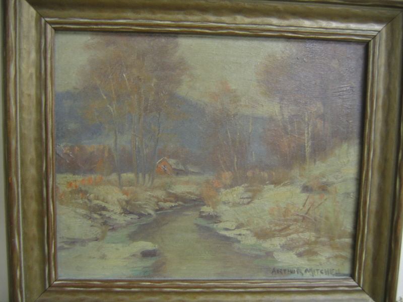 Appraisal: ARTHUR MITCHELL AMERICAN House in a winter landscape oil on