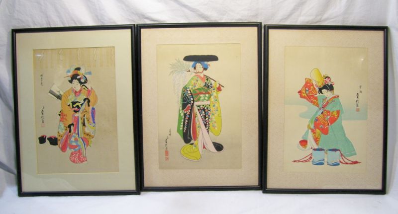 Appraisal: - Oriental Geisha Prints Three framed and matted prints depicting