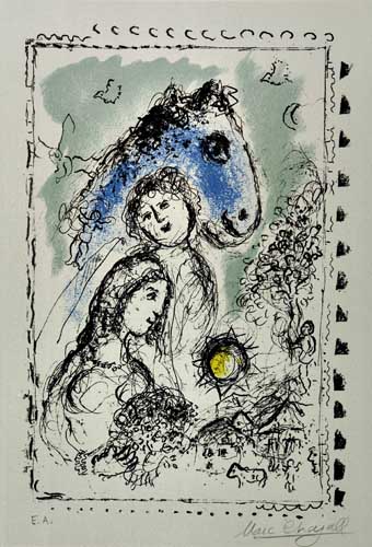 Appraisal: MARC CHAGALL Cheval bleu au couple Color lithograph on cream