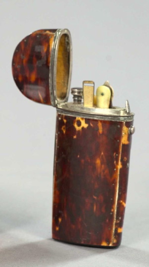 Appraisal: French Silver-Mounted Tortoiseshell and Pique Etui second quarter th century