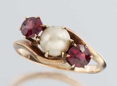 Appraisal: A Ladies' Vintage Pearl and Pink Gemstone Ring Tested k