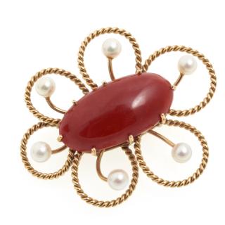 Appraisal: Miland k gold brooch with carnelian Miland k gold brooch