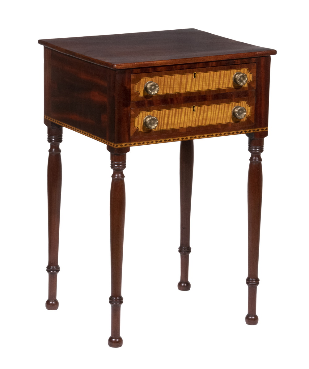 Appraisal: FEDERAL TWO-DRAWER STAND Early th c Inlaid Cherry Work Stand