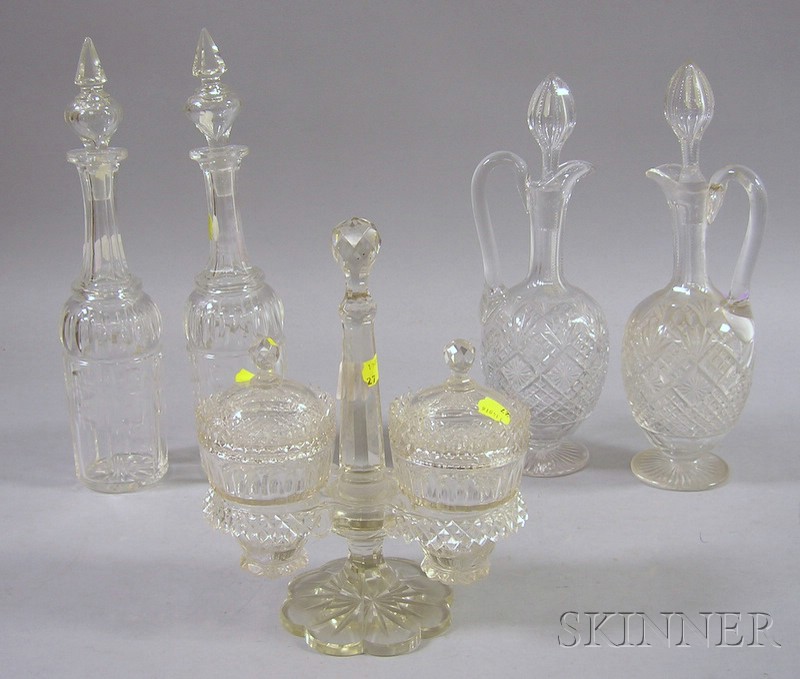 Appraisal: Two Pairs of Colorless Cut Glass Decanters and a Pair