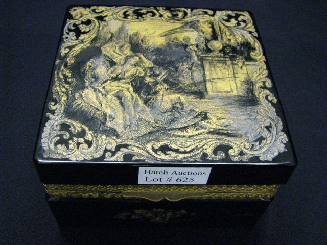 Appraisal: Victorian Art Glass Dresser Box gold courting scene on black