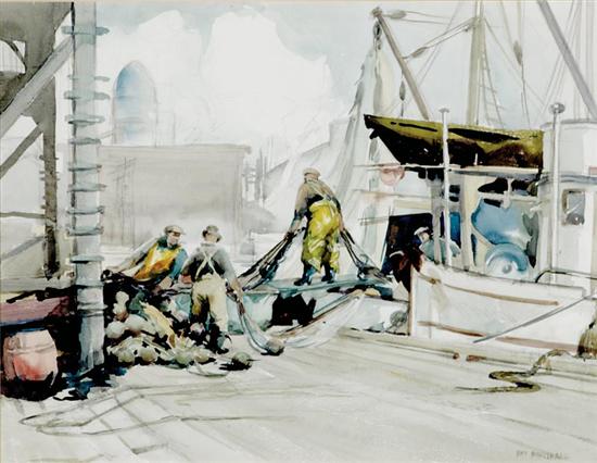 Appraisal: May Chiswell Marshall Massachusetts - FISHERMEN AND THEIR GEAR watercolor