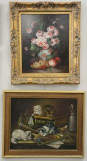 Appraisal: Two piece lot to include an oil on cloth of