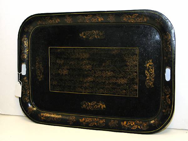 Appraisal: A Continental t le tray mid- th century Gilt stenciled