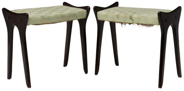 Appraisal: pair Italian mid-century modern stools c s ebonized wood with