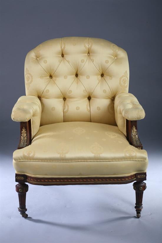 Appraisal: AMERICAN NEOCLASSICAL REVIVAL MAHOGANY UPHOLSTERED ARM CHAIR th century in