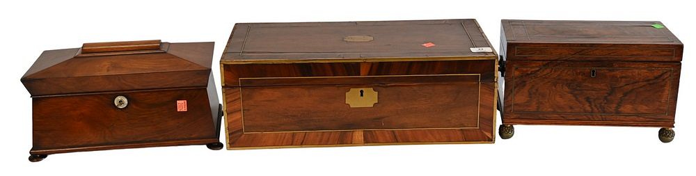 Appraisal: Three Piece Lot to include a brass inlaid rosewood tea