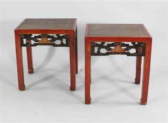 Appraisal: A pair of Chinese carved and red lacquered occasional tables