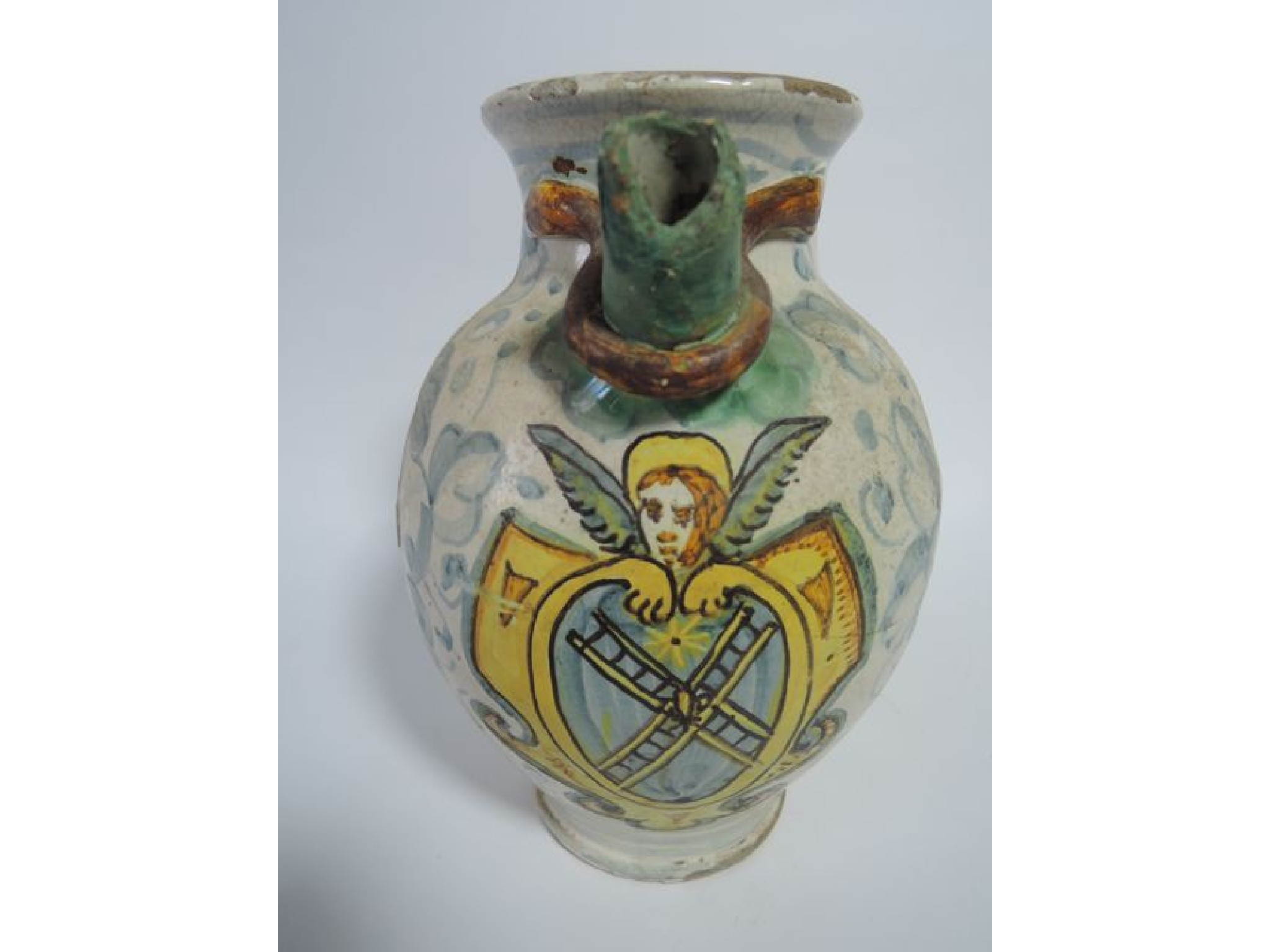 Appraisal: An th century continental tin glazed earthenware flask with single