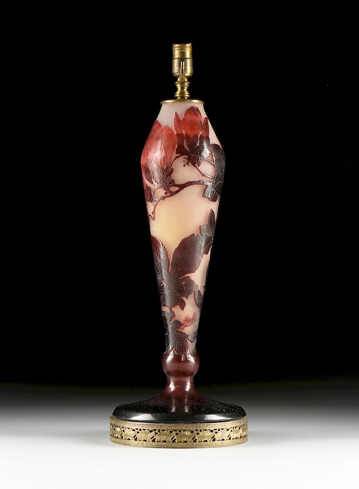 Appraisal: A GALL CAMEO GLASS MAGNOLIA TABLE LAMP BASE SIGNED CIRCA