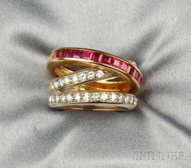 Appraisal: kt Bicolor Gold Ruby and Diamond Ring Alfieri St John