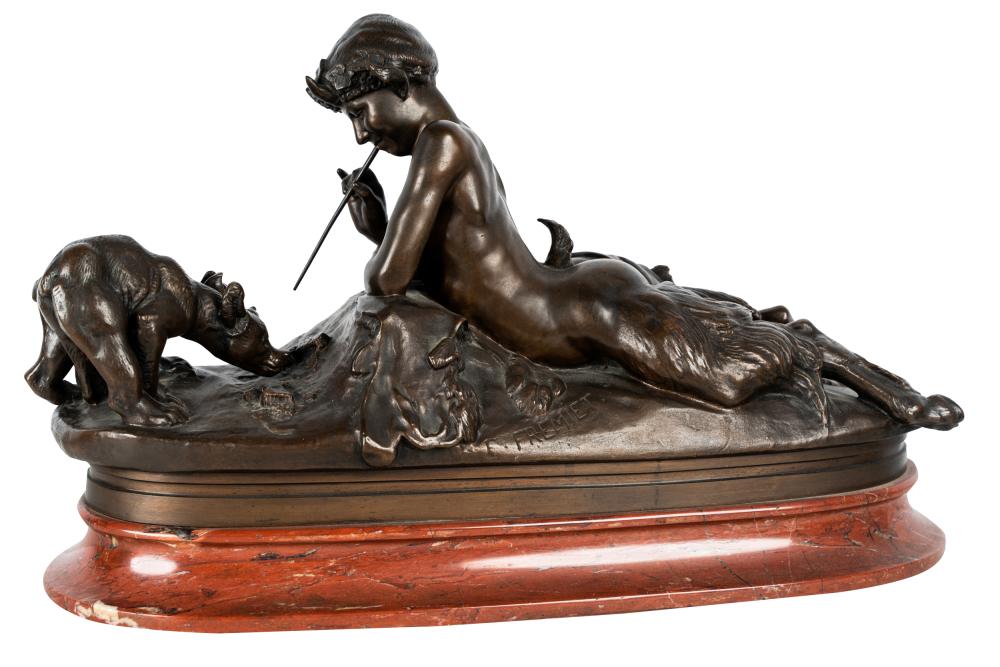 Appraisal: EMMANUEL FREMIET - SATYR WITH TWO BEAR CUBSpatinated bronze signed